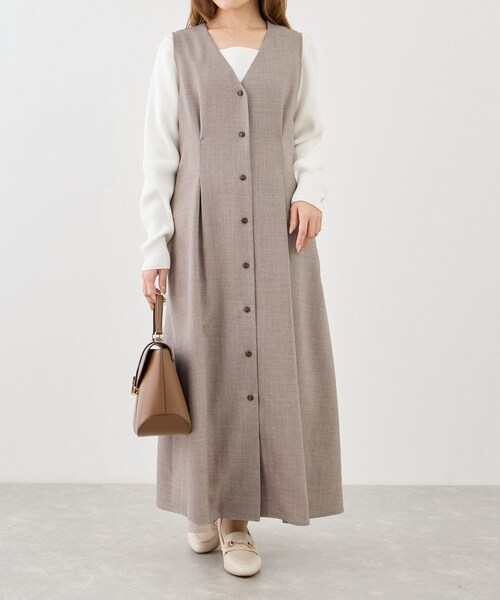 ROPE' PICNIC(ロペピクニック)の「【低身長・小柄さんサイズ】ウエストタックジャンパースカート(ジャンパースカート・レディース・グレー系/ベージュ系/ネイビー・F)」の15枚目の写真