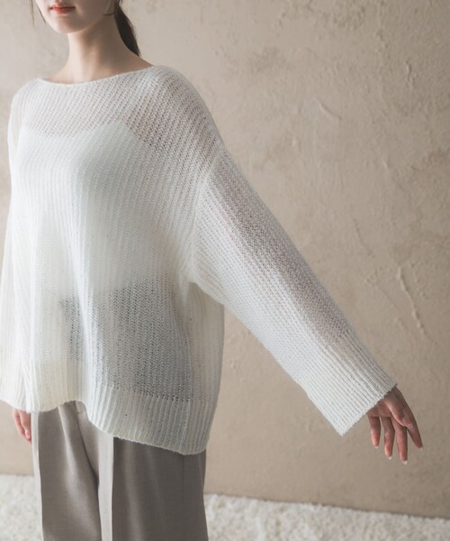 URBAN RESEARCH ROSSO（アーバンリサーチロッソ）の「モヘア混スパンコールシアーニット（ニット/セーター・レディース・OFF WHITE/MINT・Free）」の14枚目の写真
