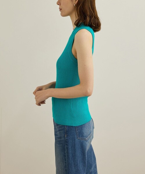 ROPE'（ロペ）の「【洗える】オーガニックコットンリブスリーブレスニット（ニット/セーター・レディース・ホワイト/ネイビー/ターコイズ・F）」の19枚目の写真