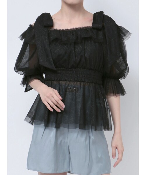 dazzlin*°♡ チュールリボンペプラム2wayトップス セール】チュールリボンペプラム2wayトップス（シャツ/ブラウス