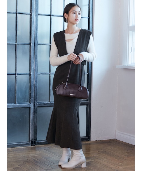 MURUA（ムルーア）の「サイドベルトマーメイドジャンパースカート（ジャンパースカート・レディース・グレー/ブラウン/ベージュ/ミックス/ダークミックス・1/2）」の3枚目の写真