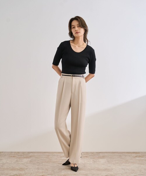 ROPE'(ロペ)の「ワイドリブラウンドネック スーパーメリノウール ニット/イージーケア(ニット/セーター・レディース・ブラック/グレー/オフホワイト・F)」の15枚目の写真