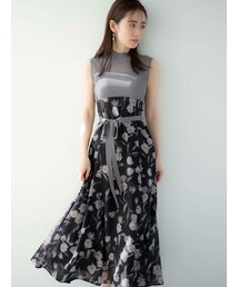 MERCURYDUO | シアーノースリニット花柄ドッキングワンピース(ワンピース)