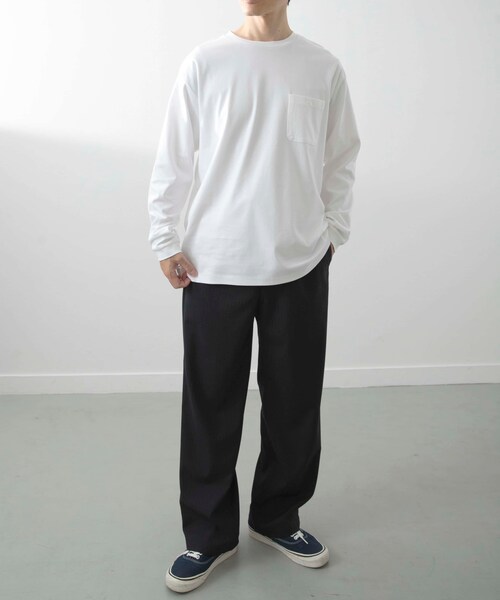 ITEMS URBANRESEARCH（アイテムズ アーバンリサーチ）の「Fine Cotton クルーネック カットソー（Tシャツ/カットソー・メンズ・WHT/BLK・M/L）」の12枚目の写真