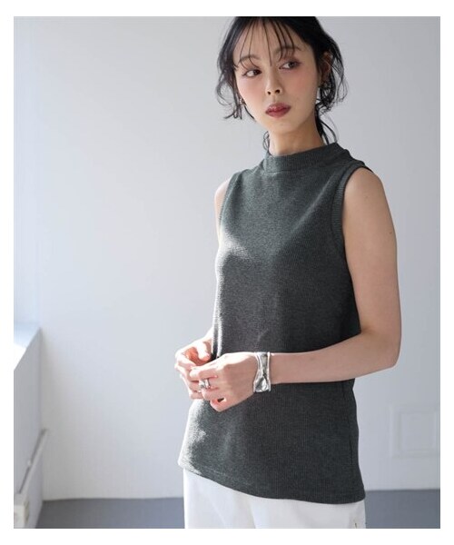 nissen（ニッセン）の「綿１００％ドライタッチワッフルハイネックタンクトップ（UVカット・吸汗速乾）＜大きいサイズ有＞（キャミソール・レディース・オフホワイト/黒/杢チャコールグレー・S/M/L/LL/3L/4L/5L/6L/8L/10L）」の22枚目の写真