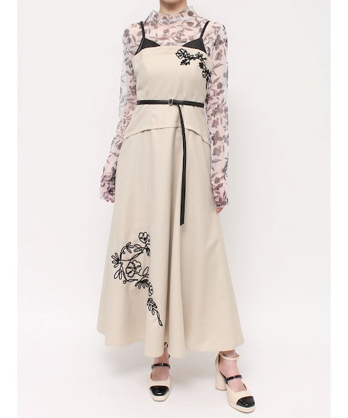 dazzlin（ダズリン）の「レイヤードレンブロイダリーフラワーアートワンピース（ジャンパースカート・レディース・アイボリー/グレー/パープル・S/M）」の3枚目の写真