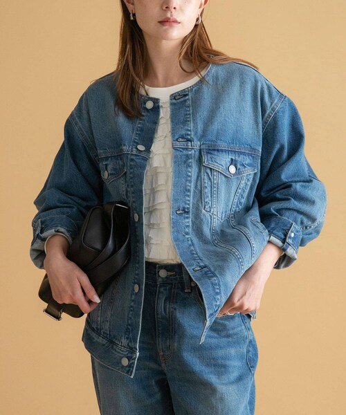 URBAN RESEARCH Sonny Label（アーバンリサーチサニーレーベル）の「ノーカラーオーバーサイズGジャン（デニムジャケット・レディース・インディゴ/グレー・FREE）」の18枚目の写真