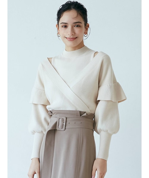 LAGUNAMOON（ラグナムーン）の「フリルオフショルレイヤードニットプル