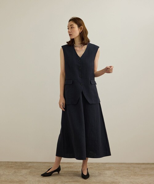 ROPE'（ロペ）の「尾州リネンオーバーロングジレ（ベスト・レディース・ベージュ/ネイビー・36/38）」の18枚目の写真
