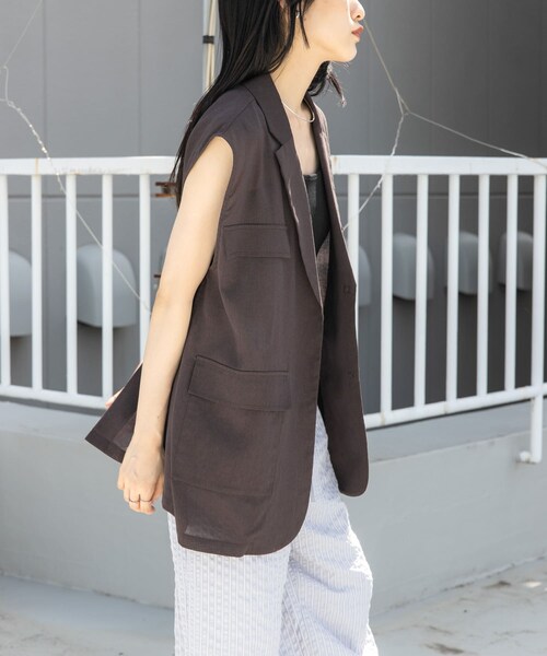 KBF（ケイビーエフ）の「ミリタリーシアーベスト（テーラードジャケット・レディース・D.BROWN/L.BEIGE/BISCUIT・one）」の6枚目の写真