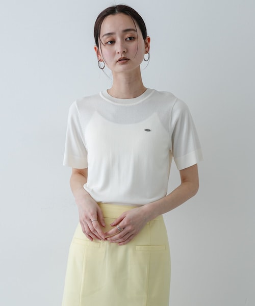 SENSE OF PLACE by URBAN RESEARCH（センスオブプレイスバイアーバンリサーチ）の「『洗濯可』プレートツキニットTシャツ(半袖)（ニット/セーター・レディース・IVORY/BLACK/GRAY・One）」の5枚目の写真