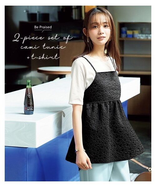 nissen（ニッセン）の「2点セット（キャミソールチュニック+無地Tシャツ）（シャツ/ブラウス・レディース・黒/オフホワイト・S/M/L/LL/3L/4L/5L/6L）」の3枚目の写真