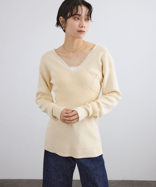 ADAM ET ROPE'(アダムエロペ)の「【crinkle crinkle crinkle】geometric jacquard knit(ニット/セーター・レディース・オフホワイト・F)」の3枚目の写真
