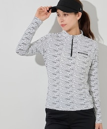 ROPE' | ウェーブボーダー柄ハーフジップ長袖プルオーバー/UV・吸水速乾・接触冷感(Tシャツ/カットソー)