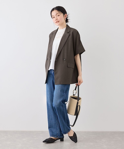 ROPE' PICNIC(ロペピクニック)の「エアリーリネンライク ドルマンジャケット/接触冷感・UVカット・速乾(テーラードジャケット・レディース・ブラック/ダークブラウン/キャメル/ベージュ/ネイビー・F)」の18枚目の写真