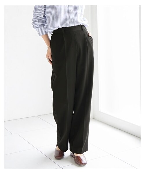 nissen（ニッセン）の「大きいサイズこなれBEAUTYストレッチワイドパンツ（ゆったりヒップ）（パンツ・レディース・ベージュ/スモーキーグリーン/スモーキーパープル/黒/【没】ブラウン系グレンチェック/グレイッシュブルー/ネイビー・L/LL/3L/4L/5L/6L/8L/10L/M）」の9枚目の写真