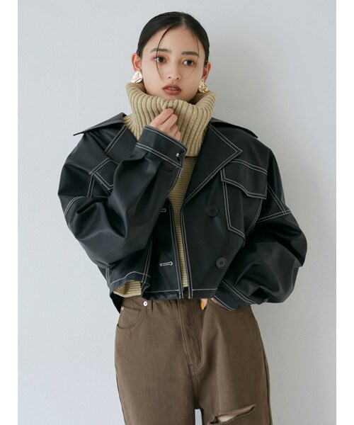 MURUA（ムルーア）の「フェイクレザーショートジャケット（その他アウター・レディース・ダークグレー/ブラウン/アイボリー/ブラック・F）」の3枚目の写真