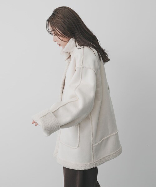 SENSE OF PLACE by URBAN RESEARCH（センスオブプレイスバイアーバンリサーチ）の「フェイクムートンスタンドジャケット（ムートンコート・レディース・BROWN/CHARCOAL/IVORY・One）」の7枚目の写真