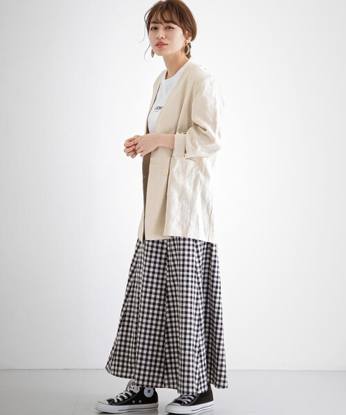 URBAN RESEARCH Sonny Label（アーバンリサーチサニーレーベル）の「リネンノーカラージャケット（ノーカラージャケット・レディース・エクリュ/ネイビー/グレージュ・FREE/Free）」の7枚目の写真