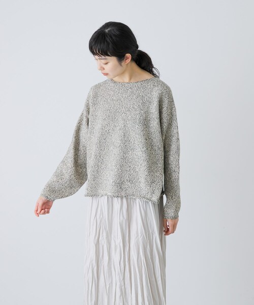 かぐれ（カグレ）の「テープヤーンボートネックニット（ニット/セーター・レディース・L/BEIGE/BLACK・Free）」の3枚目の写真