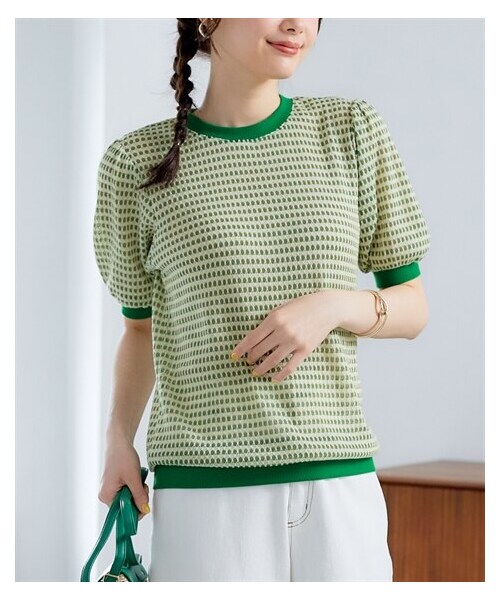 nissen（ニッセン）の「5分袖ハニカムジャガードカットソートップス（Tシャツ/カットソー・レディース・黒系/テラコッタ系/ティーグリーン系・L/LL/3L/4L/5L/6L/8L/10L）」の14枚目の写真