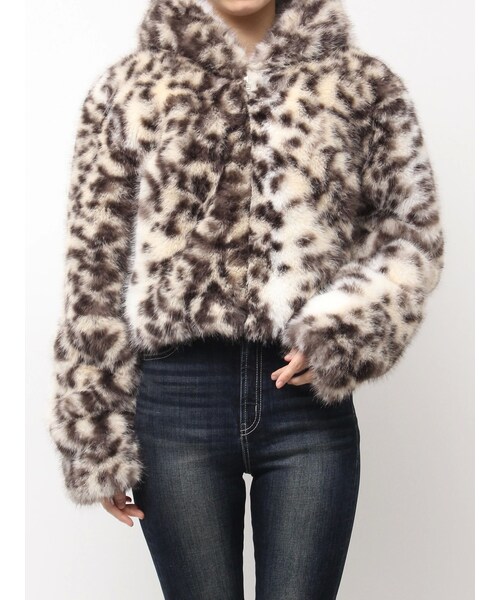 GYDA（ジェイダ）の「GGエコファーショートフードコート（ダウンジャケット/コート・レディース・アイボリー/ブラック/ミックス・F）」の7枚目の写真