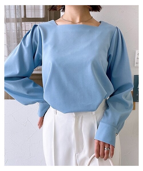 nissen（ニッセン）の「スクエアネックカットソーブラウス（Tシャツ/カットソー・レディース・ピンク/ブルー/ネイビー・S/M/L/LL）」の4枚目の写真