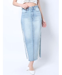 GYDA | H/WサイドクラッシュSWITCHINGデニムLONGスカート(デニムスカート)