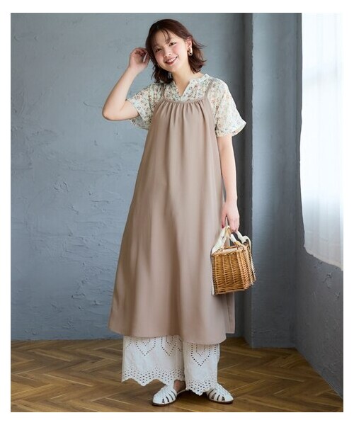 nissen（ニッセン）の「＜大きいサイズ＞とろみ素材キャミソールワンピース（ワンピース・レディース・グレージュ/チャコール/ブルー・L/LL/3L/4L/5L/6L/8L/10L）」の14枚目の写真