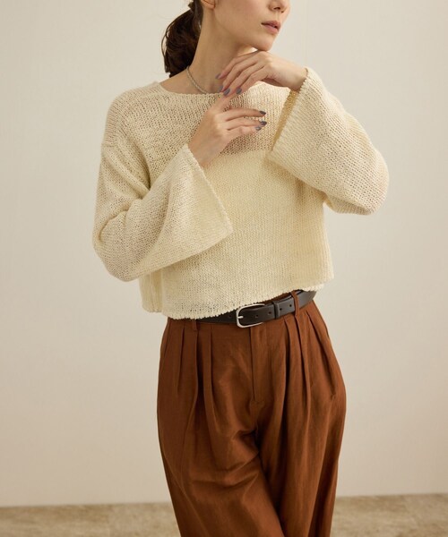 ROPE'（ロペ）の「【洗える】スラブリネン ボートネックプルオーバー（ニット/セーター・レディース・ホワイト/ベージュ/ターコイズ・F）」の13枚目の写真