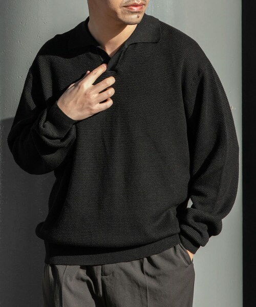 URBAN RESEARCH ROSSO（アーバンリサーチロッソ）の「『WEB限定』変形カノコスキッパーニットポロ（ニット/セーター・メンズ・BLACK/NAVY/LIGHT GRAY・M/L）」の5枚目の写真