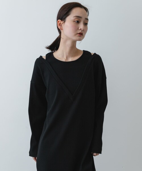 SENSE OF PLACE by URBAN RESEARCH（センスオブプレイスバイアーバンリサーチ）の「レイヤードネックリブワンピース（ワンピース・レディース・OATMEAL/BLACK/CHARCOAL・COMPACT/One）」の5枚目の写真