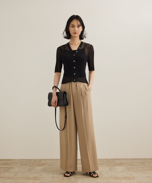 ROPE'（ロペ）の「シアーリブカーディガン/洗える（カーディガン/ボレロ・レディース・ブラック/ホワイト/ピンク・F）」の6枚目の写真