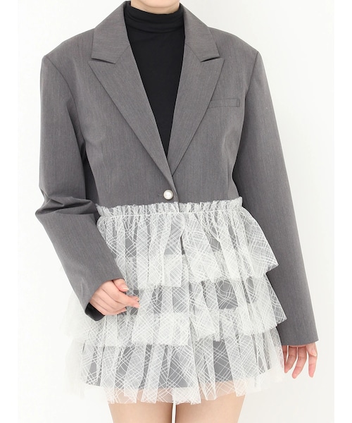 CALNAMUR（カルナムール）の「チュールティアードジャケット（テーラードジャケット・レディース・アイボリー/グレー・F）」の4枚目の写真