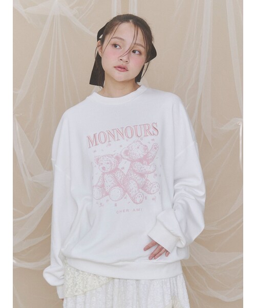 merry jenny（メリージェニー）の「twin bears スウェット（スウェット・レディース・オフホワイト/アイボリー/グレー/ピンク/ボルドー・F）」の2枚目の写真