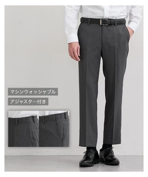 nissen（ニッセン）の「ストレッチ　ウォッシャブル　ノータック　アジャスタ―付きスラックス（股下７０cm）（フォーマルスーツ/小物・メンズ・ネイビー/グレー・76/79/82/85/88/91/94/97/100/105）」の2枚目の写真