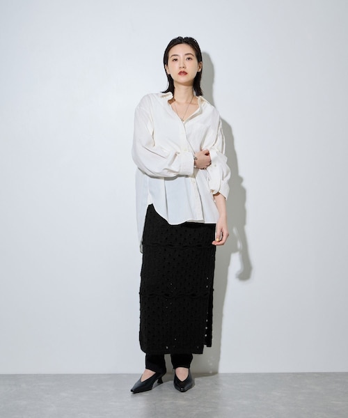 ADAM ET ROPE'（アダムエロペ）の「モヘアmixオープンワークスカート（スカート・レディース・ブラック/オフホワイト・F）」の6枚目の写真