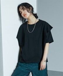 Soiunique | 綿１００％ラッフルショルダーゆったりサイズTシャツ ［Soiunique］(Tシャツ/カットソー)