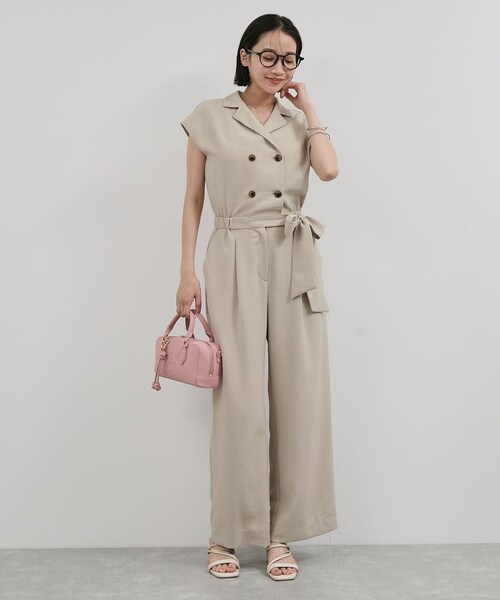 VIS（ビス）の「エアタン加工リラックスロンパース（サロペット/オーバーオール・レディース・ブラック/ベージュ系・F）」の4枚目の写真