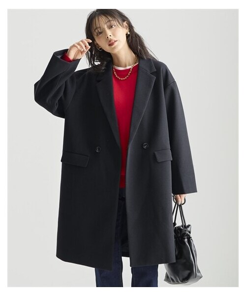 nissen（ニッセン）の「＜大きいサイズ＞ 軽やかフェイクウールチェスターコート（ジャケット/アウター・レディース・黒/パステルブルー/アイボリー・L/LL/3L/4L/5L/6L/8L/10L）」の16枚目の写真