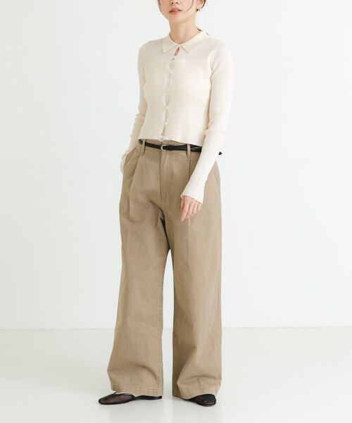 URBAN RESEARCH（アーバンリサーチ）の「シャツカラーリブニットカーディガン（カーディガン/ボレロ・レディース・MOSS GREEN/CHARCOAL/OFF・FREE）」の9枚目の写真