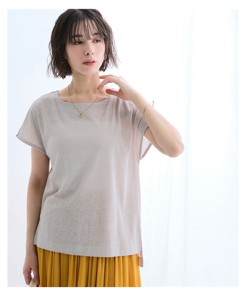 nissen（ニッセン）の「ひんやり涼しいシアースラブフレンチスリーブプルオーバー（UVカット・接触冷感）＜大きいサイズ有＞（Tシャツ/カットソー・レディース・オフホワイト/グレーベージュ/ピンク/黒/ロイヤルブルー・S/M/L/LL/3L/4L/5L/6L/8L/10L）」の3枚目の写真
