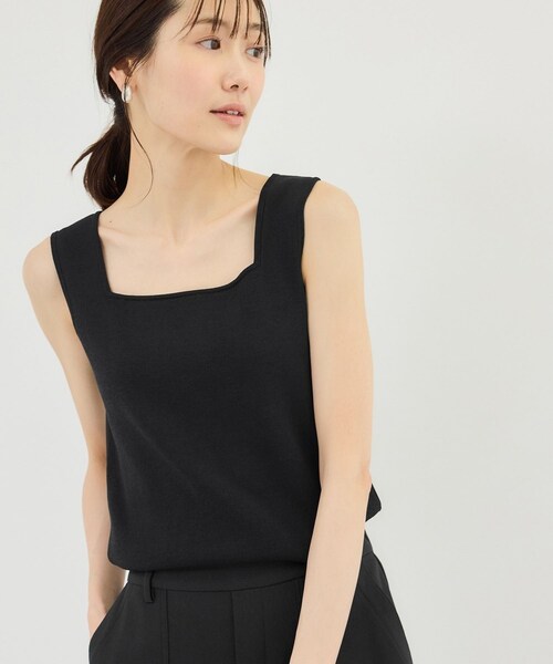 ROPE' PICNIC（ロペピクニック）の「スクエアネックニットタンクトップ（タンクトップ・レディース・ブラック/キナリ/ダークブラウン/クリーム・F）」の12枚目の写真