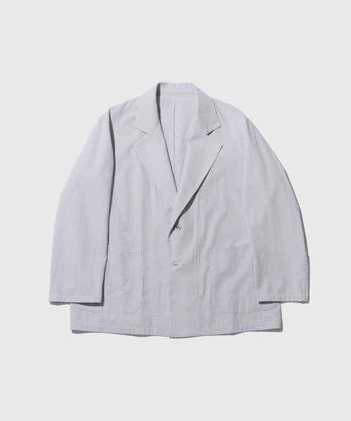 ADAM ET ROPE'(アダムエロペ)の「【Pelemele/ペールメール】COVERALL JACKET SEERSUCKER(テーラードジャケット・メンズ・サックス・L/M)」の2枚目の写真