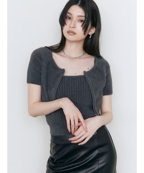 MURUA（ムルーア）の「シャギージップカーデ×キャミSET（カーディガン/ボレロ・レディース・ライトグレー/ダークグレー/オレンジ/ブルー・F）」の6枚目の写真