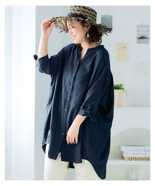 nissen（ニッセン）の「＜大きいサイズ＞【ドライワッシャー】袖リボンビックシャツ（吸汗速乾）（シャツ/ブラウス・レディース・モカ/チャコール/ネイビー/ラベンダー・L/LL/3L/4L/5L/6L/8L/10L）」の19枚目の写真