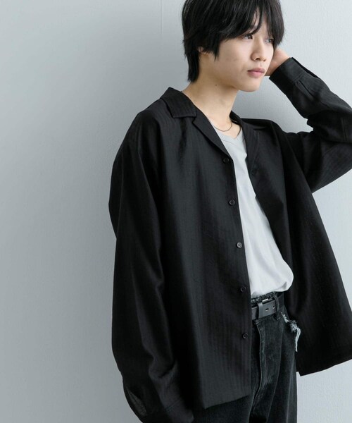 SENSE OF PLACE by URBAN RESEARCH(センスオブプレイスバイアーバンリサーチ)の「シアーストライプオープンカラーシャツ(シャツ/ブラウス・メンズ・BLACK/GREIGE/KHAKI・M/L)」の11枚目の写真