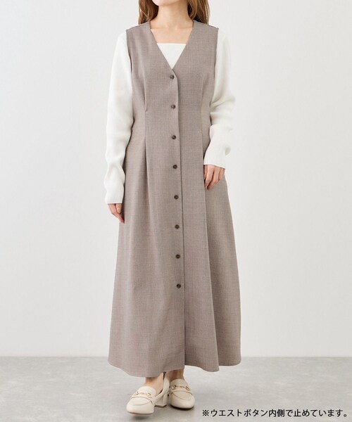 ROPE' PICNIC(ロペピクニック)の「【低身長・小柄さんサイズ】ウエストタックジャンパースカート(ジャンパースカート・レディース・グレー系/ベージュ系/ネイビー・F)」の18枚目の写真