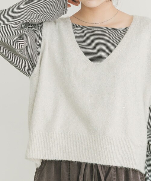 ITEMS URBANRESEARCH(アイテムズ アーバンリサーチ)の「スパンコールVネックニットベスト(ニット/セーター・レディース・BRN/WHT/BLK・FREE)」の7枚目の写真