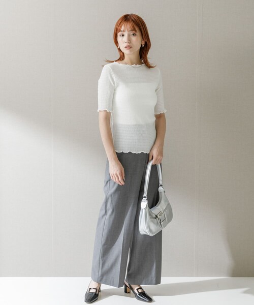 URBAN RESEARCH ROSSO（アーバンリサーチロッソ）の「シアー楊柳ボートネックプルオーバー（Tシャツ/カットソー・レディース・WHITE/GREEN/NAVY・FREE）」の5枚目の写真